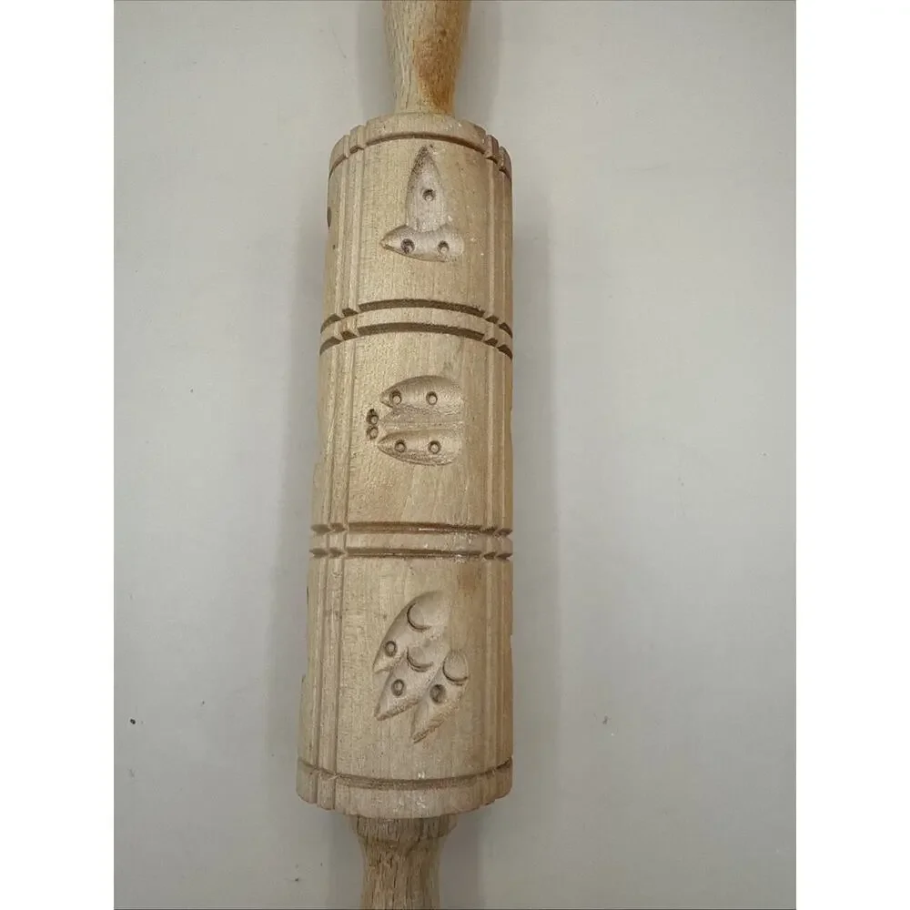 Vintage Wooden Rustic German Rolling Pin Bees Butterfly